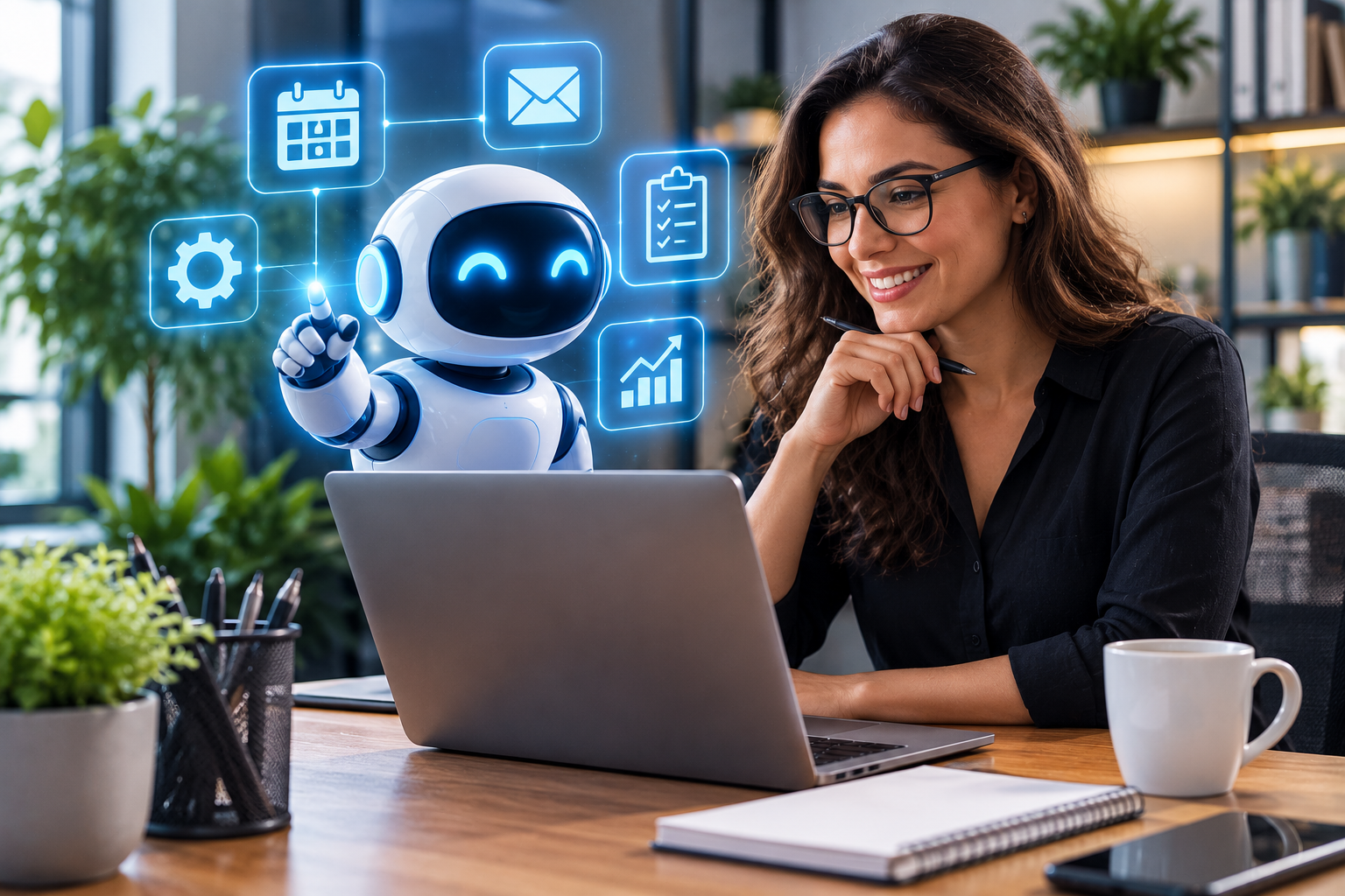 Pessoa utilizando um Agente IA para automatizar tarefas e aumentar a produtividade no trabalho.