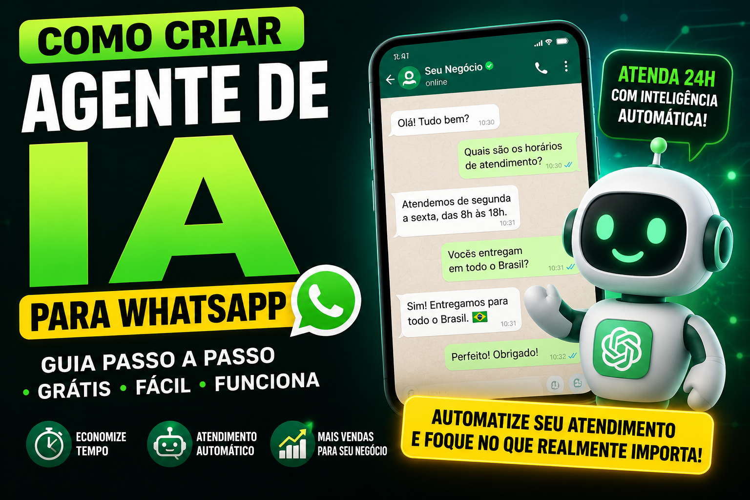 Agente de IA para WhatsApp respondendo clientes automaticamente com automação inteligente em 2026